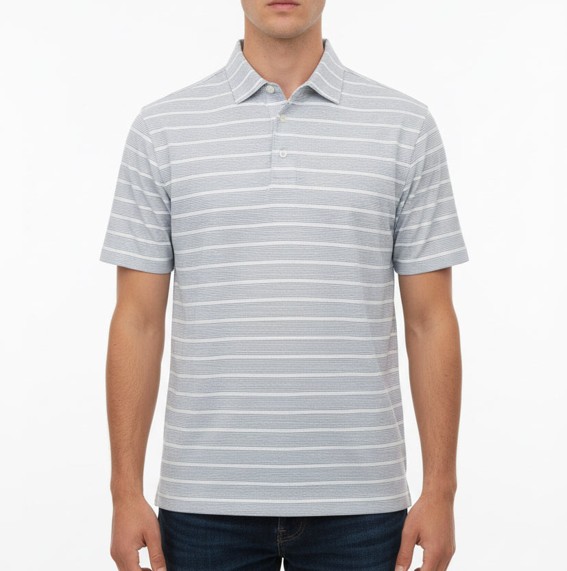 Straight Down Men's Golf Polo Oceano Dunes Stripe Blue Shade Size L