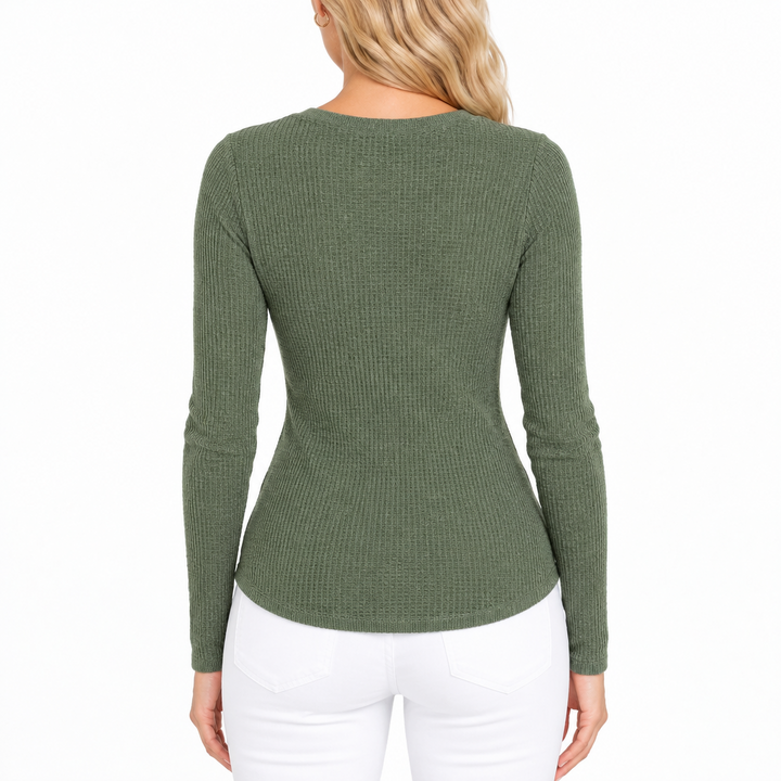 Margaret O'Leary Women's L/S Shirttail Waffle Vee Sage Size XS