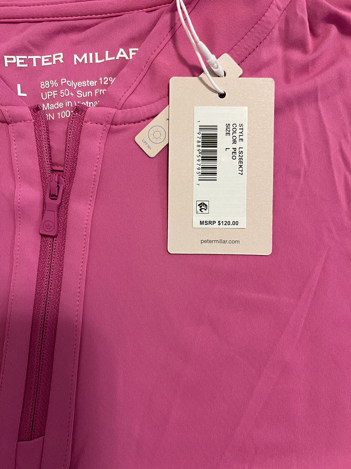 Peter Millar Women's Golf L/S Polo Shadebreak (w/logo) Peony