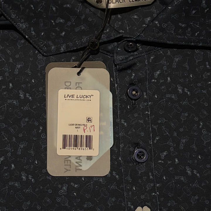 Black Clover Men's Golf Polo Lucky Drinks Navy Size L