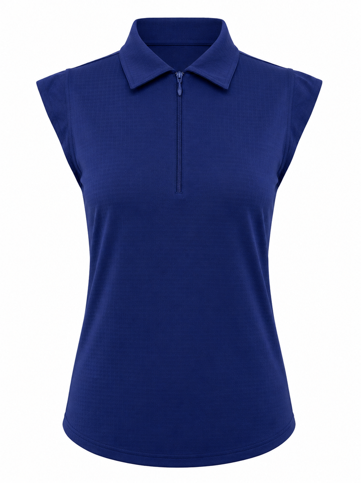 IBKUL Womens Riley Sleeveless Zip Polo - Navy