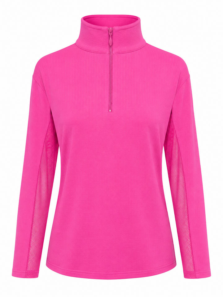 IBKUL Solid Long Sleeve Zip Mock - Hot Pink