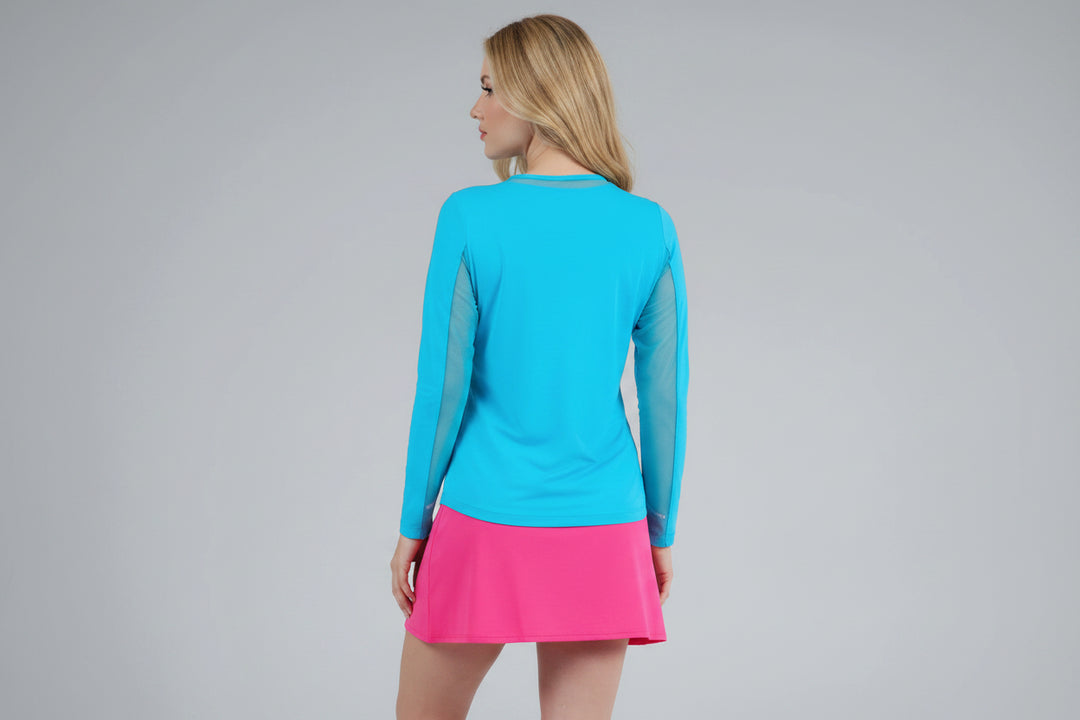 IBKUL Womens Lana Long Sleeve Crewneck Top - Turquoise