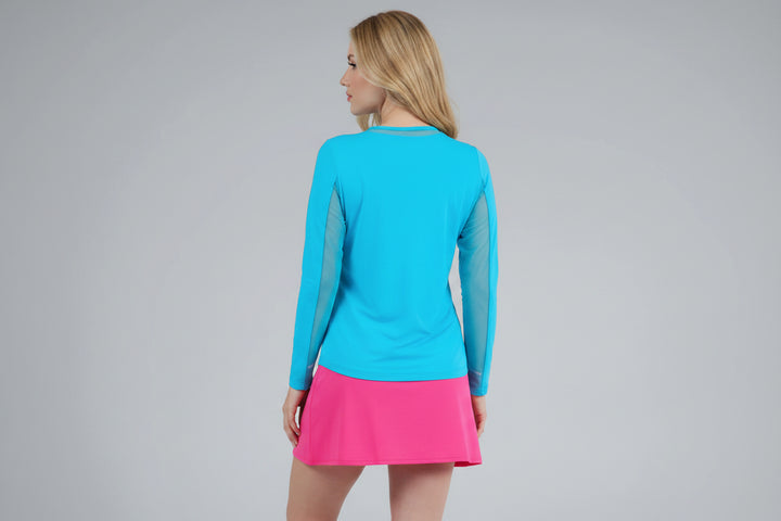 IBKUL Womens Lana Long Sleeve Crewneck Top - Turquoise