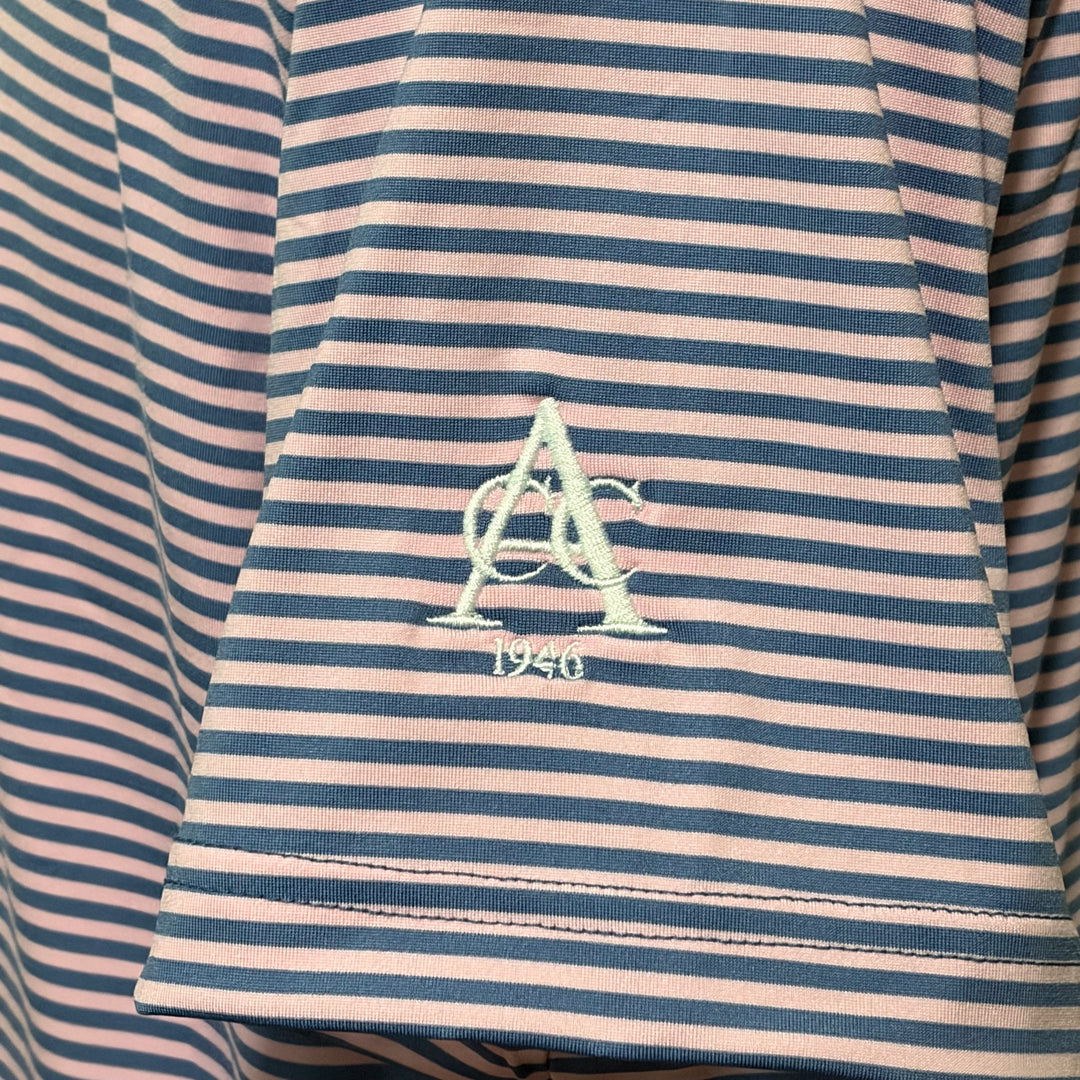 Rhoback Birdie Stripe Performance Polo (w/logo) - Dusk Blue/Lotus Pink - Medium - Skorzie
