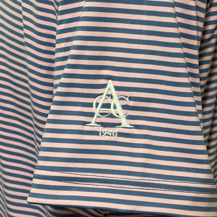 Rhoback Birdie Stripe Performance Polo (w/logo) - Dusk Blue/Lotus Pink - Medium - Skorzie