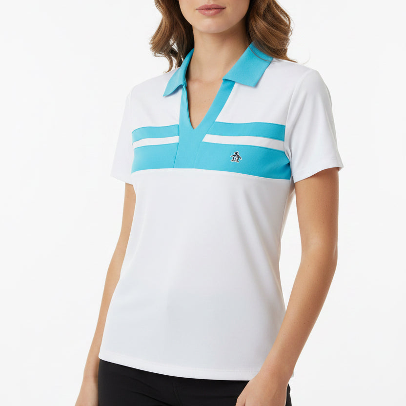 Original Penguin Women's Tennis Polo Color Block Bright White Size S