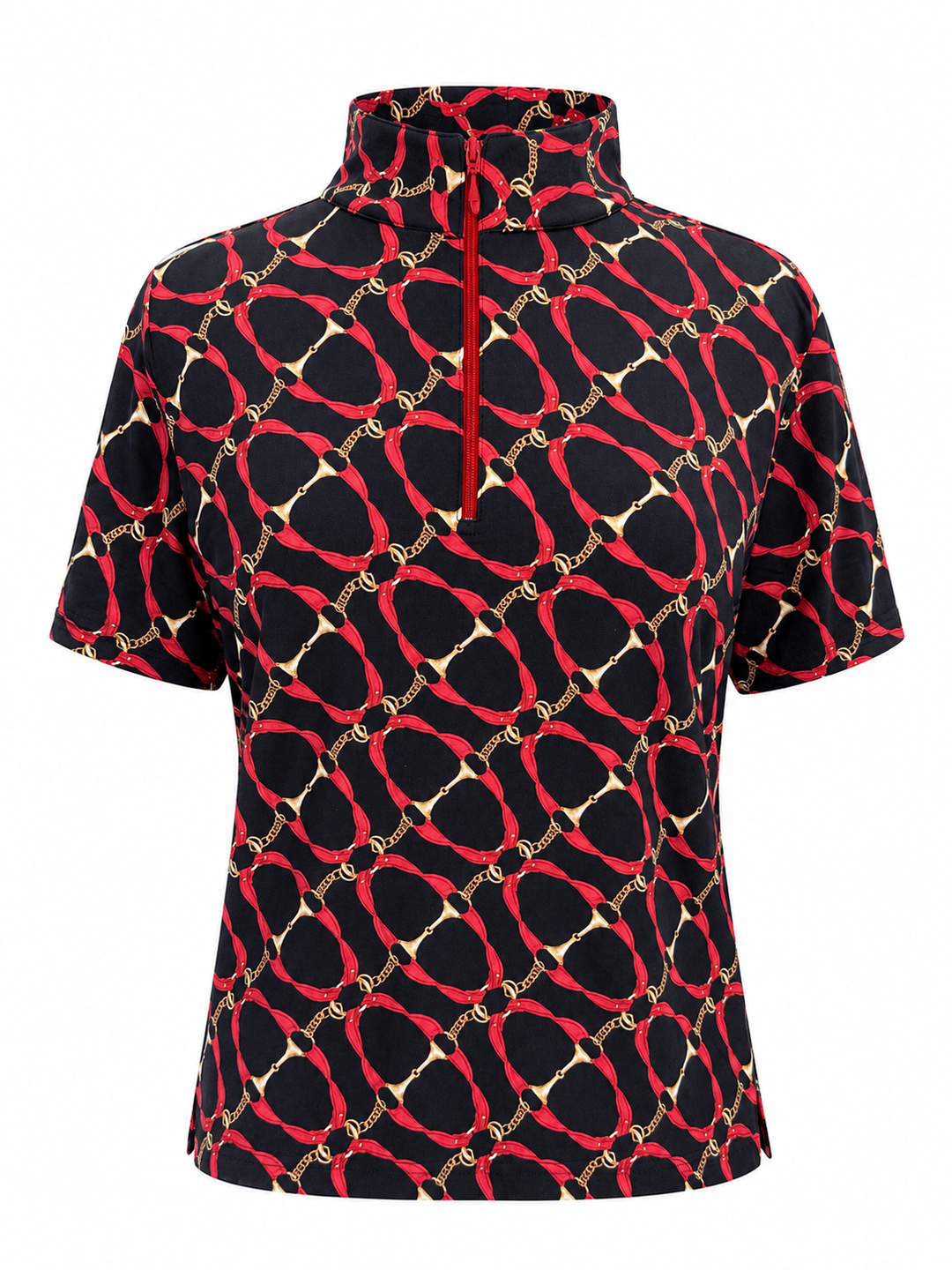 IBKUL Bitty Short Sleeve Zip Mock - Black/Red