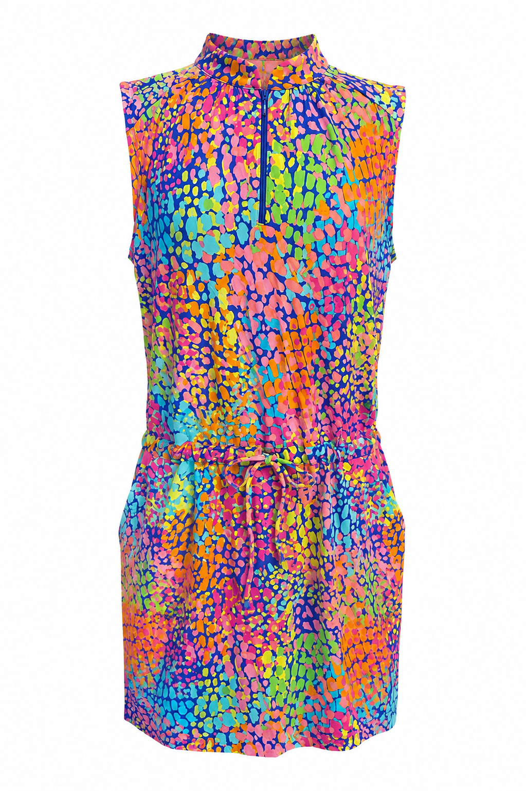 IBKUL Camille Sleeveless Drawstring Dress - Blue Multi