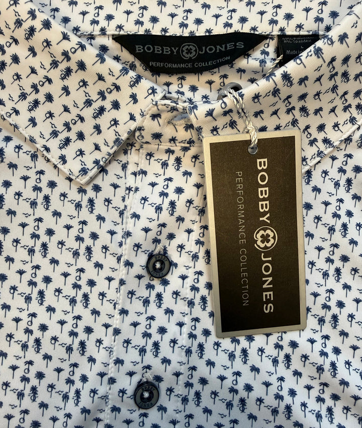 Bobby Jones Performance Palm Tree Print Jersey Polo - White - Large