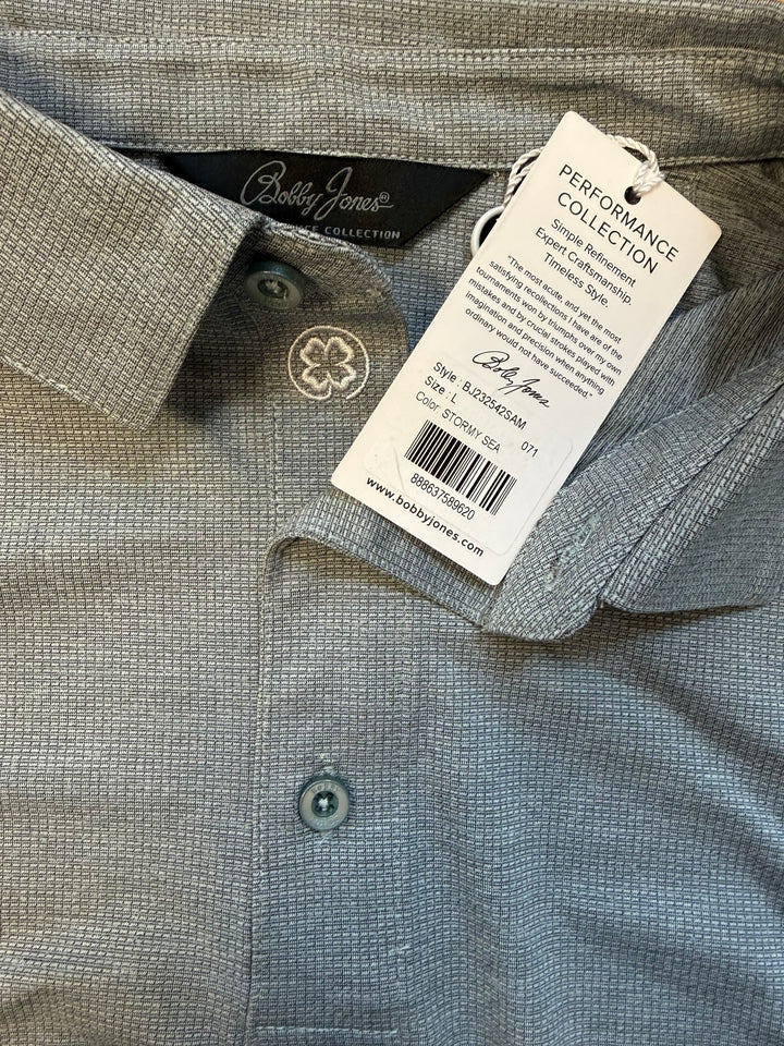 Bobby Jones Performance Grid Jacquard Jersey Polo - Stormy Sea - Large