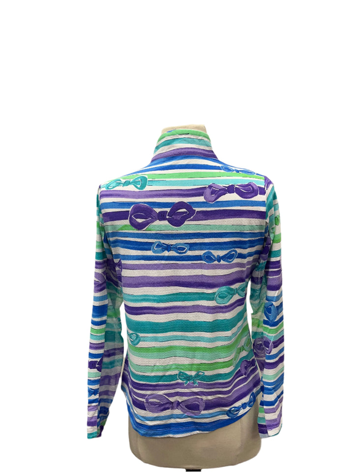 IBKUL Long Sleeve Mock Neck Top - Striped - Small - Skorzie