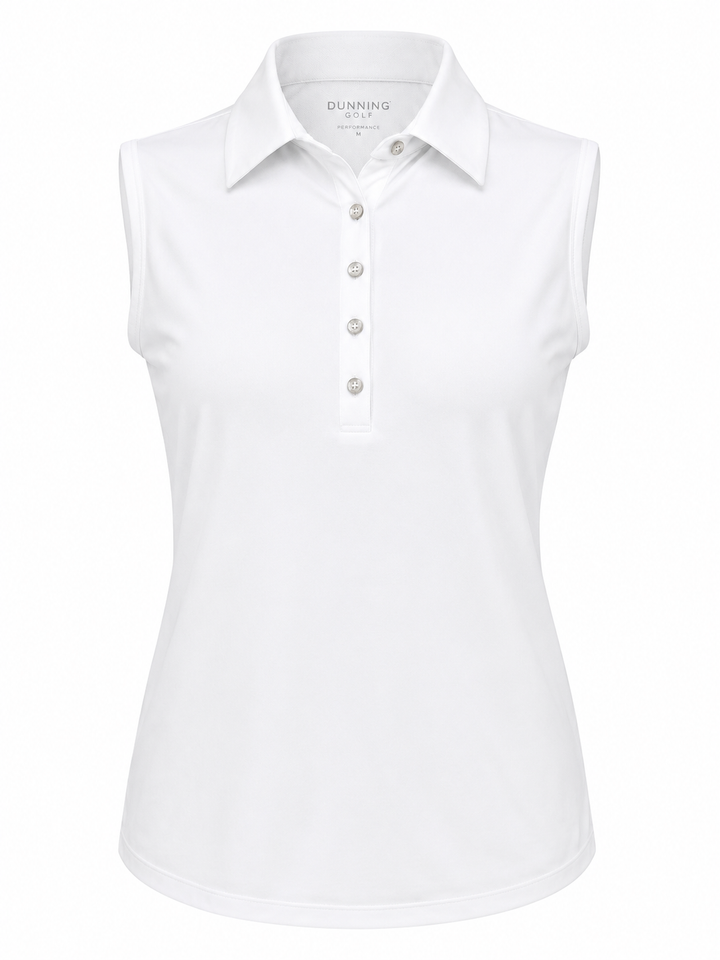 Dunning Player Alana Jersey Performance Sleeveless Polo - White