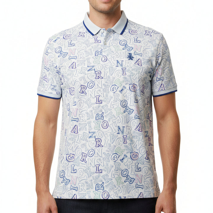 Original Penguin Men's Golf Polo Logo Play Print Bright White Size M
