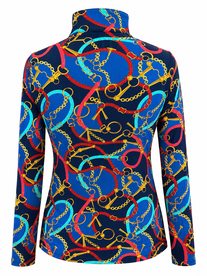 IBKUL Zena Long Sleeve Zip Mock - Red Multi