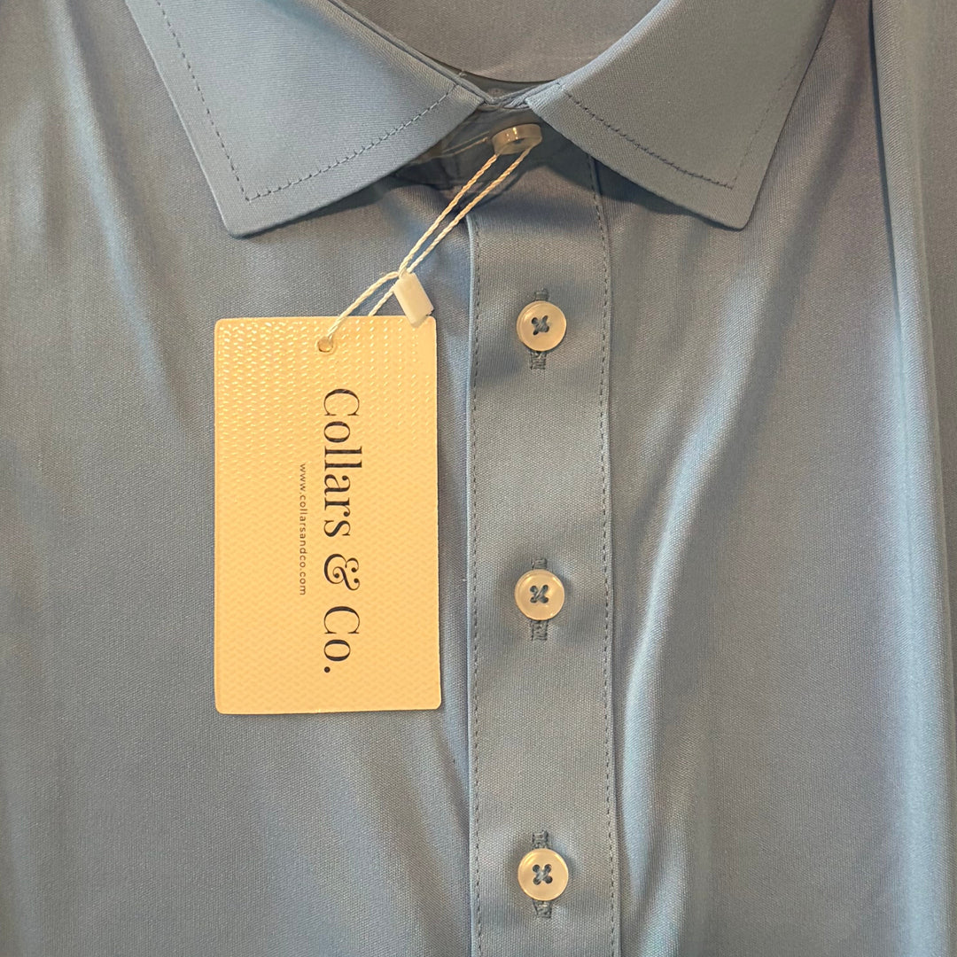 Collars & Co Men's Golf Polo Semi-Spread Collar Blue Size XL