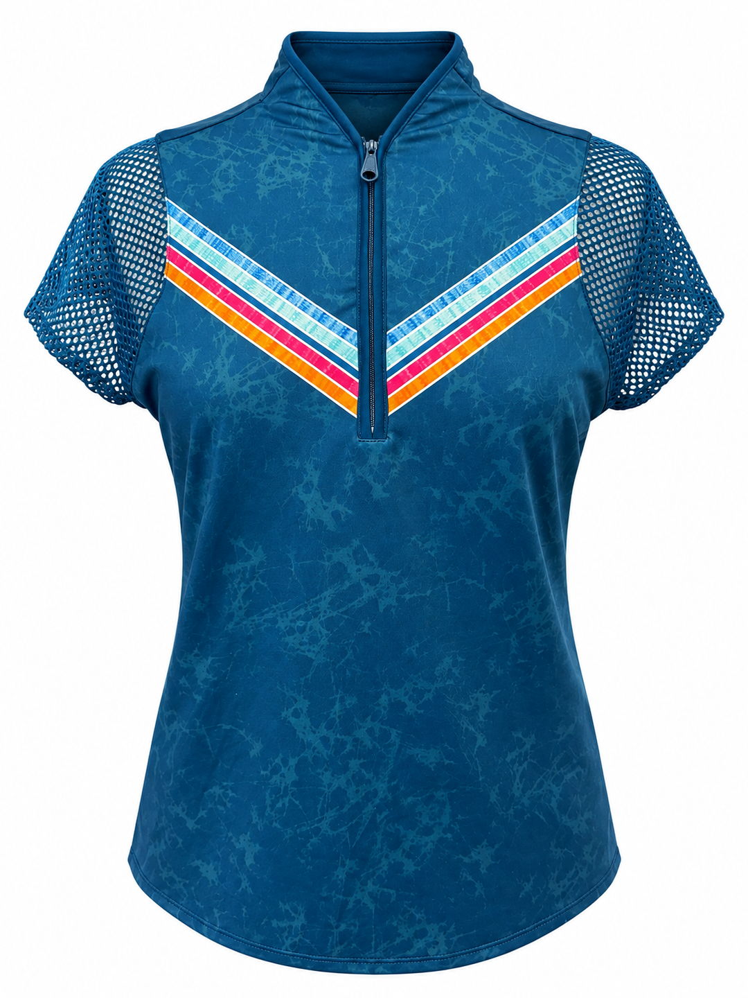 Lucky In Love Borderline Short Sleeve Zip Top - Indigo