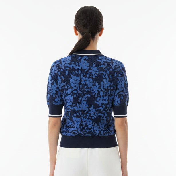 Original Penguin Women's Golf Polo Jacquard Botanical Sweater Black Iris Size S