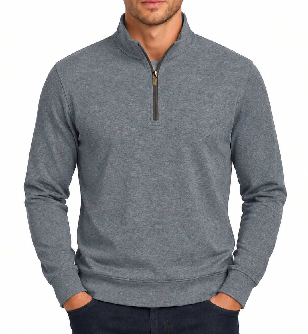 Collars & Co Men's Golf Quarter Zip Heather Cloud Cotton Medium Blue Size S