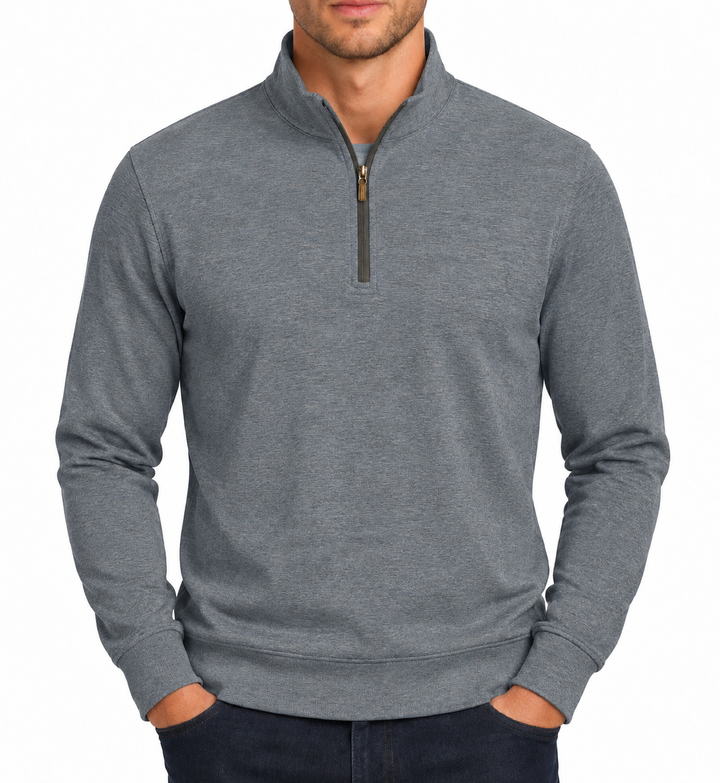 Collars & Co Men's Golf Quarter Zip Heather Cloud Cotton Medium Blue Size S