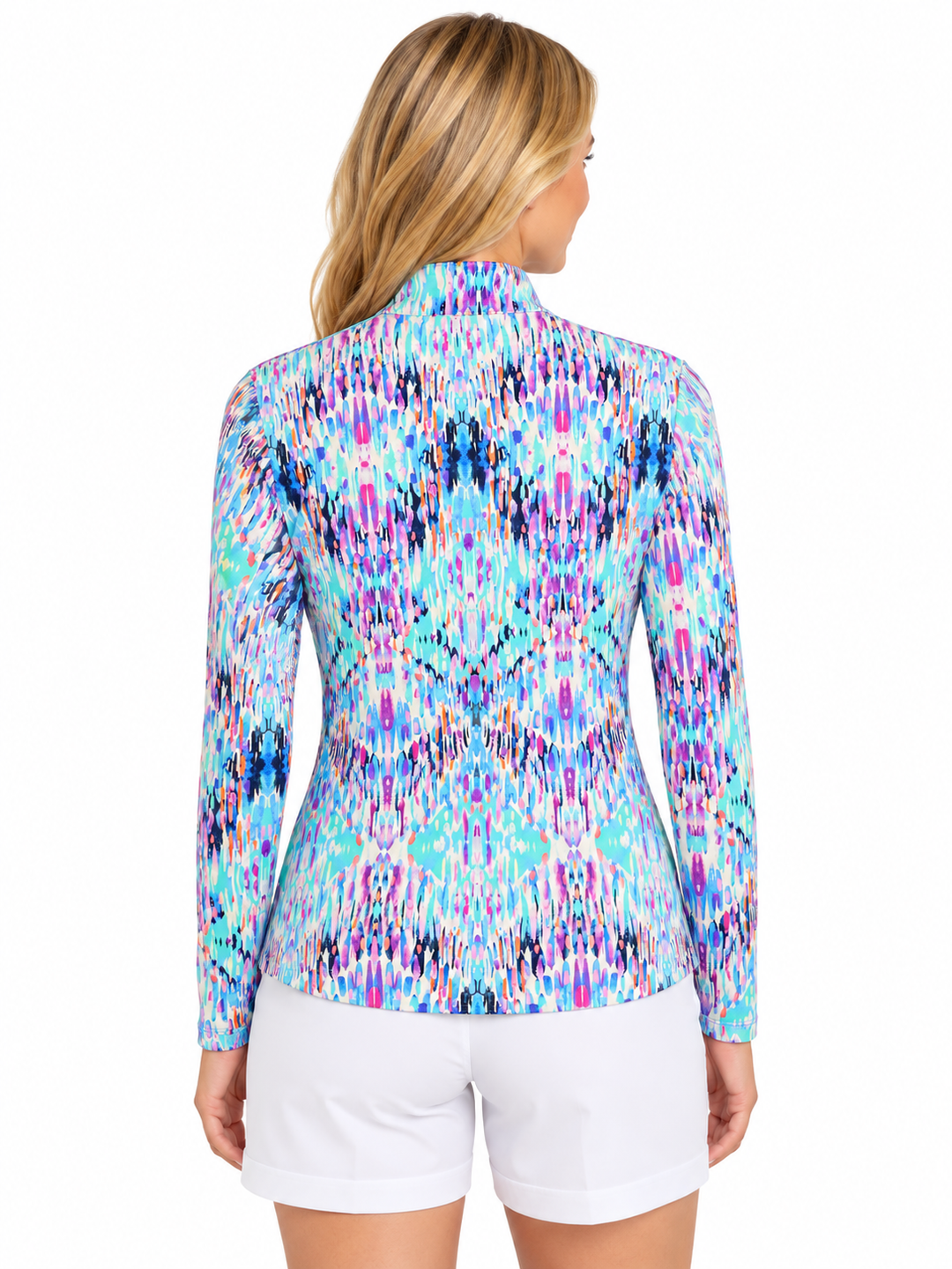 Tribal Long Sleeve Full Zip Mock Neck - Begonia - Small