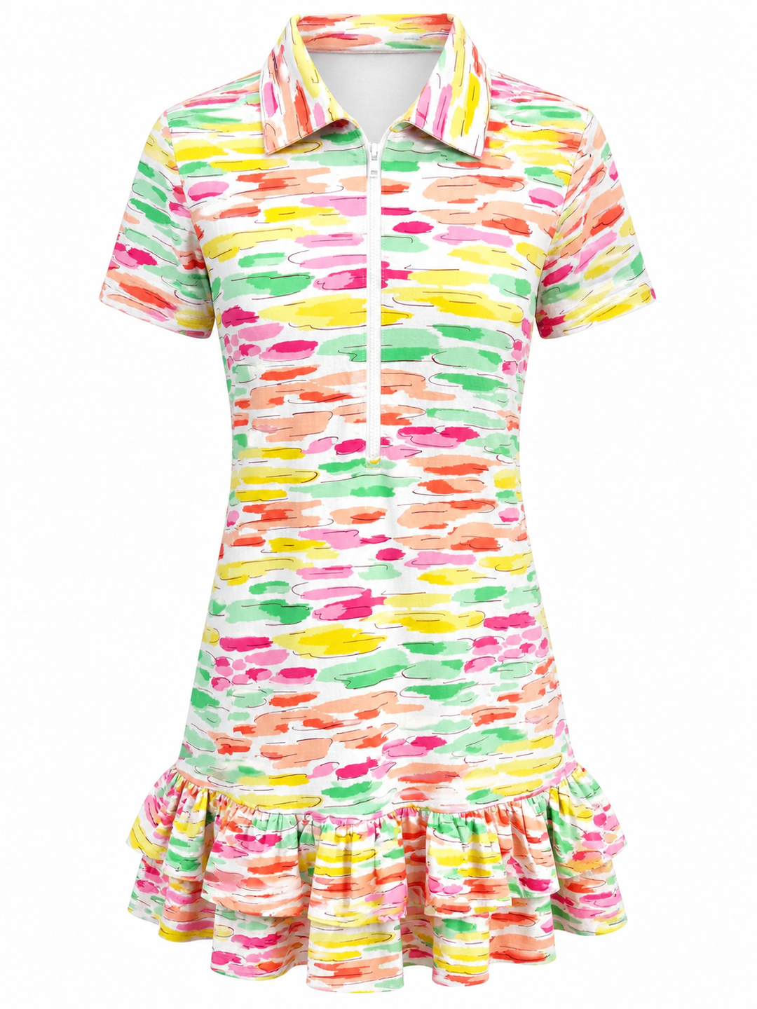 IBKUL Short Sleeve Watercolor Ruffle Dress - XL - Skorzie