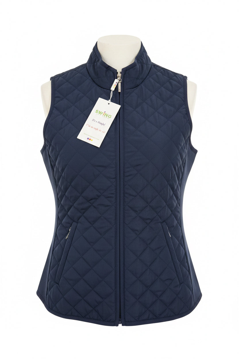 Swing Control Solid Quilted/Rib Zippered Vest - Navy - Small - Skorzie