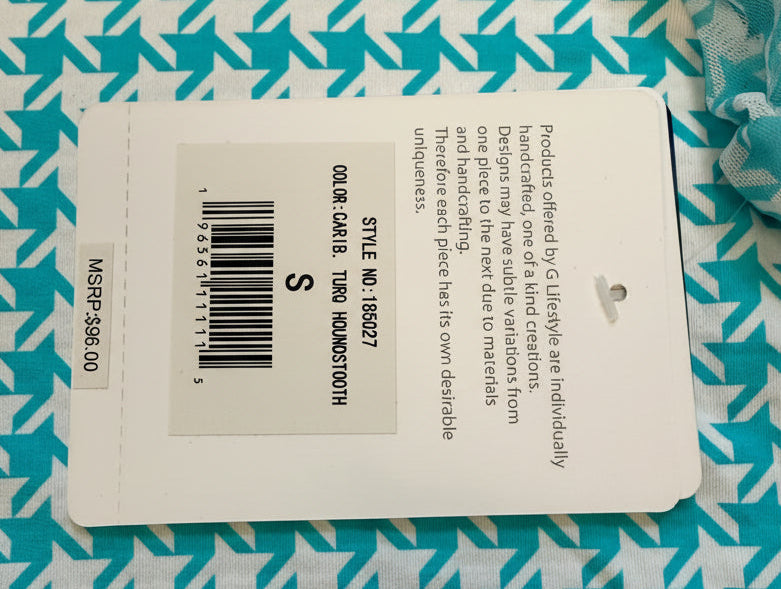 G-Lifestyle Long Sleeve Quarter Zip - Turquoise Houndstooth - Small
