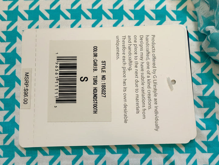 G-Lifestyle Long Sleeve Quarter Zip - Turquoise Houndstooth - Small