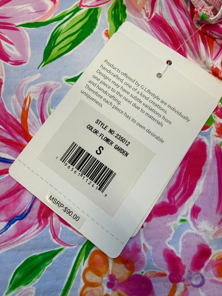 G-Lifestyle Button Ruffle Sleeveless Polo - Flower Garden - Small