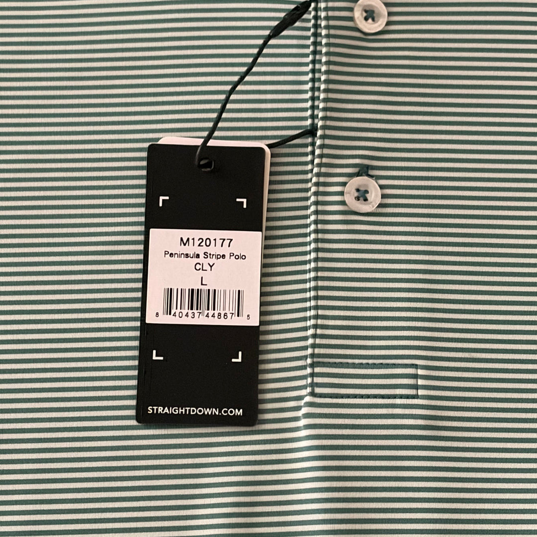 Straight Down Men's Golf Polo Peninsula Stripe Celery Size L