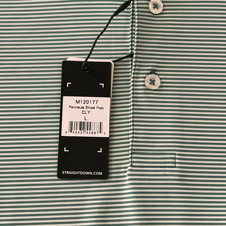 Straight Down Men's Golf Polo Peninsula Stripe Celery Size L
