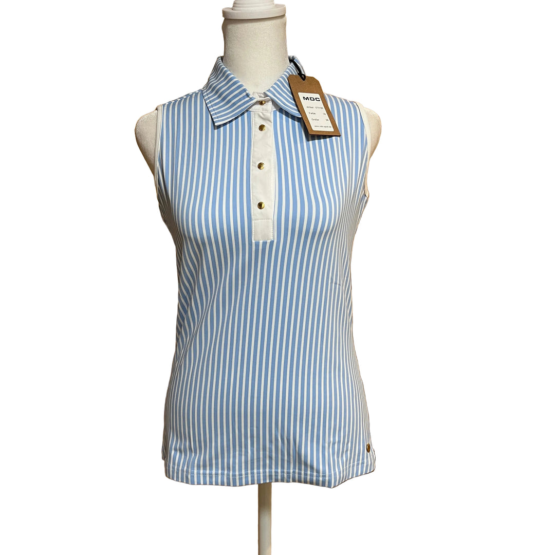 MDC Seersucker Sleeveless Polo - Blue/White - 36 - Skorzie
