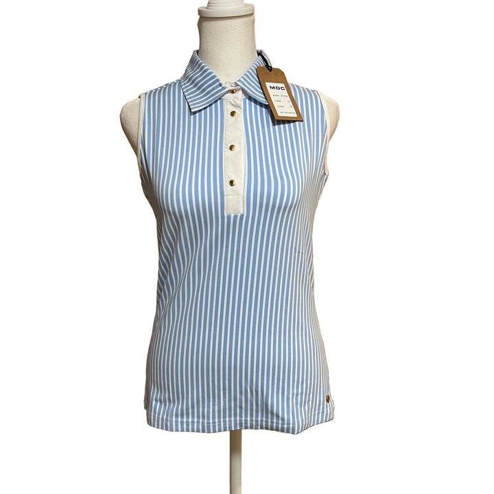 MDC Seersucker Sleeveless Polo - Blue/White - 36 - Skorzie