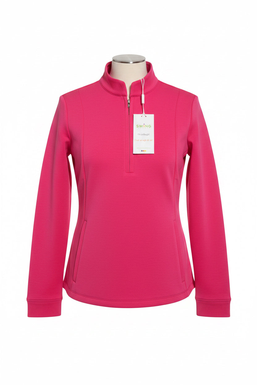 Swing Control Solid Zippered Scuba Top - Pop Art Pink - Small - Skorzie