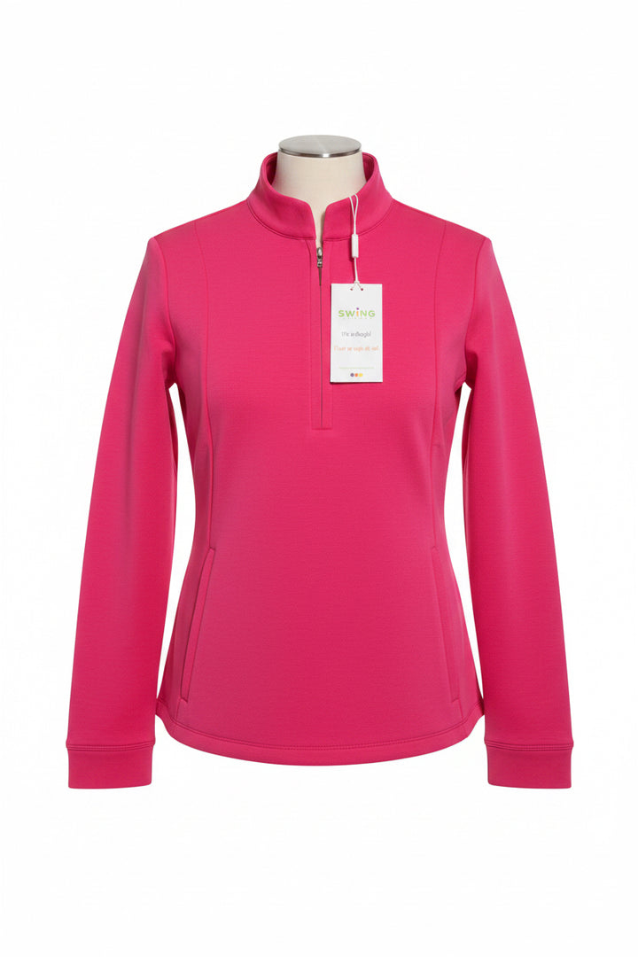 Swing Control Solid Zippered Scuba Top - Pop Art Pink - Small - Skorzie