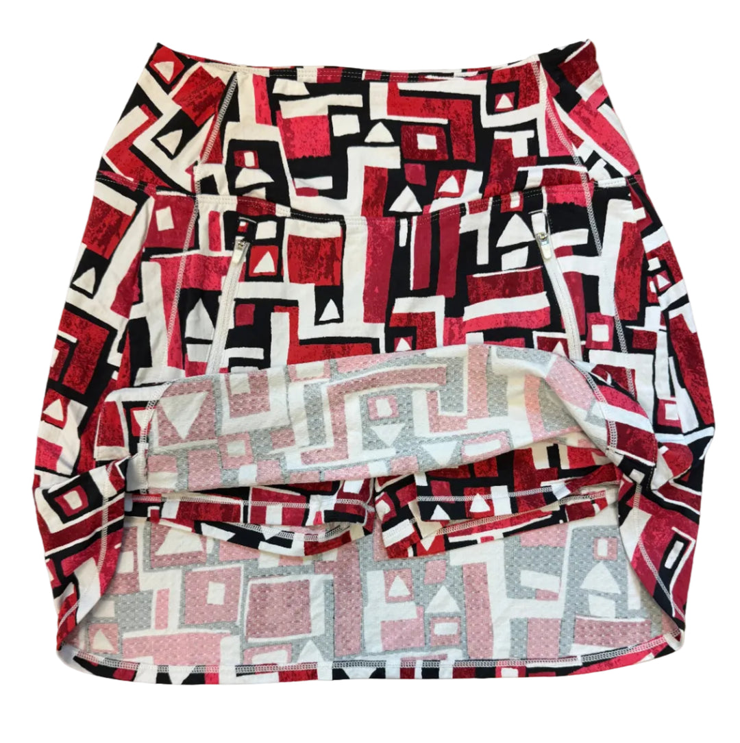 IBKUL Geometric Straight Skort (17.5") - Red/Black