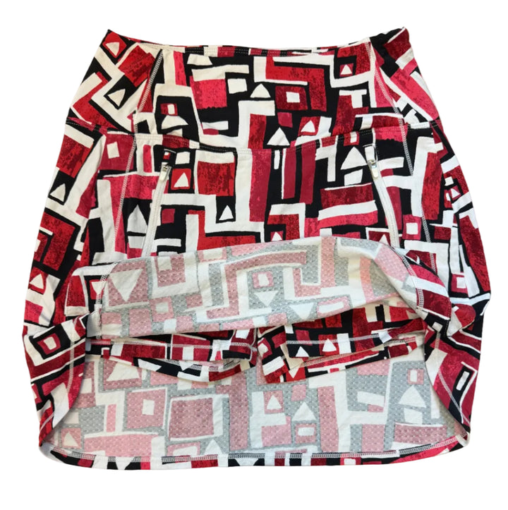 IBKUL Geometric Straight Skort (17.5") - Red/Black