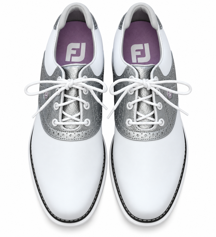 FootJoy Traditions Women's Golf Shoes 97897 - Size 10 - White/Silver