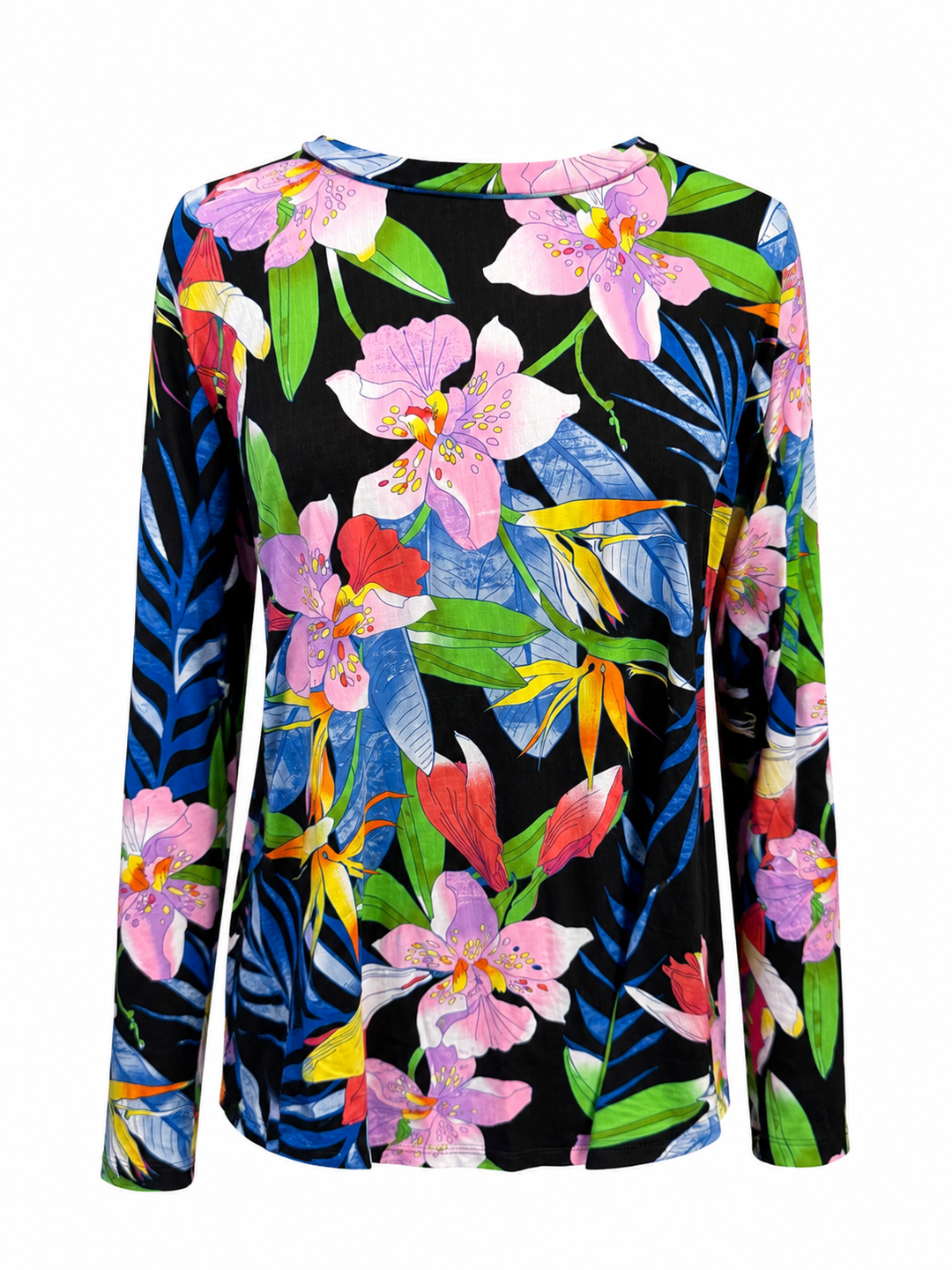 IBKUL Rio Long Sleeve Crew Neck Top - Black Multi