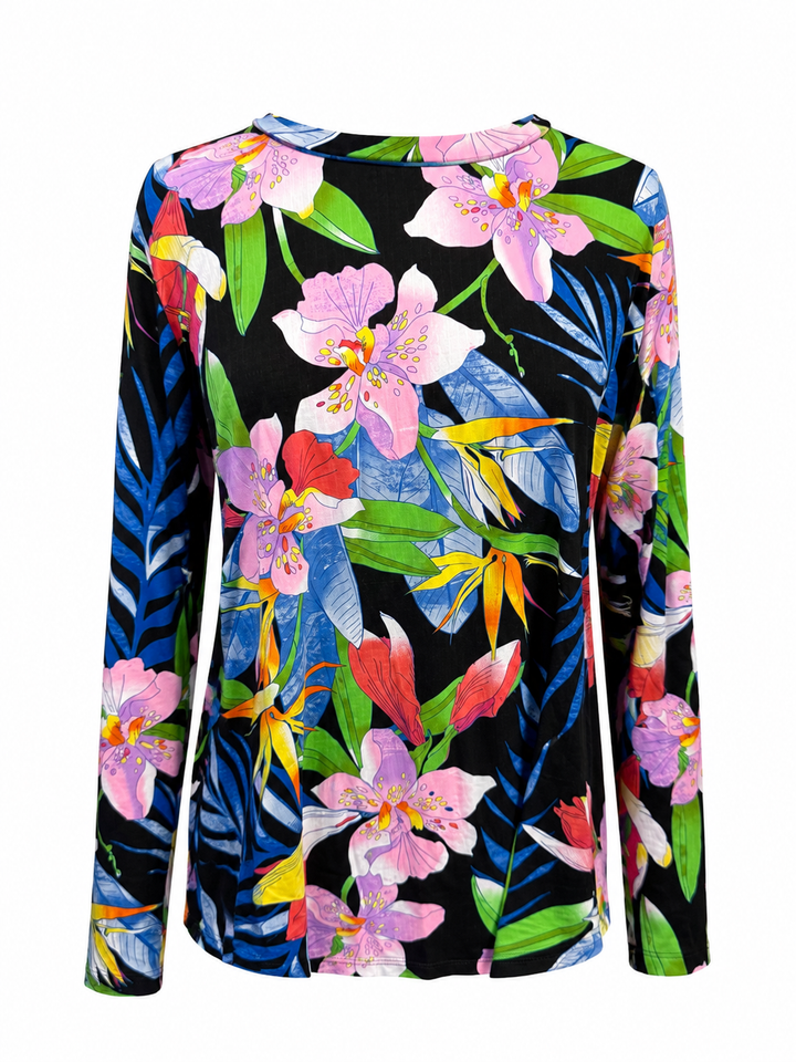 IBKUL Rio Long Sleeve Crew Neck Top - Black Multi
