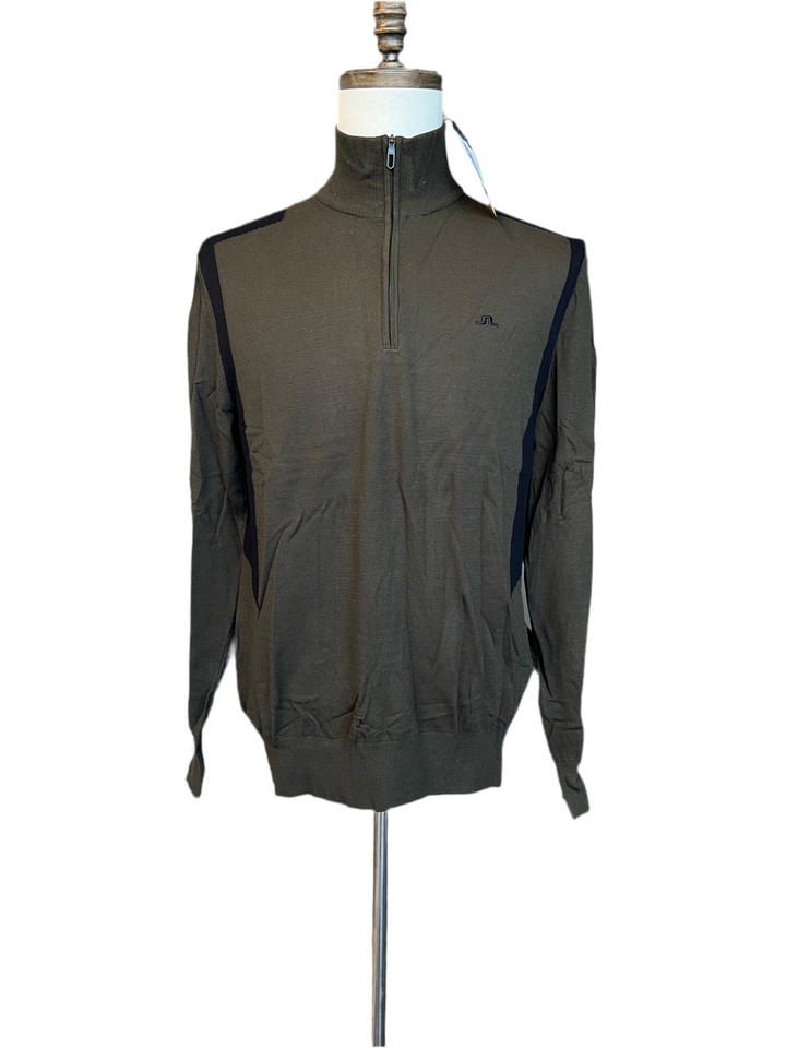 J. Lindeberg Kendrick Knitted Zip Sweater (w/ logo) - Forest - Medium - Skorzie