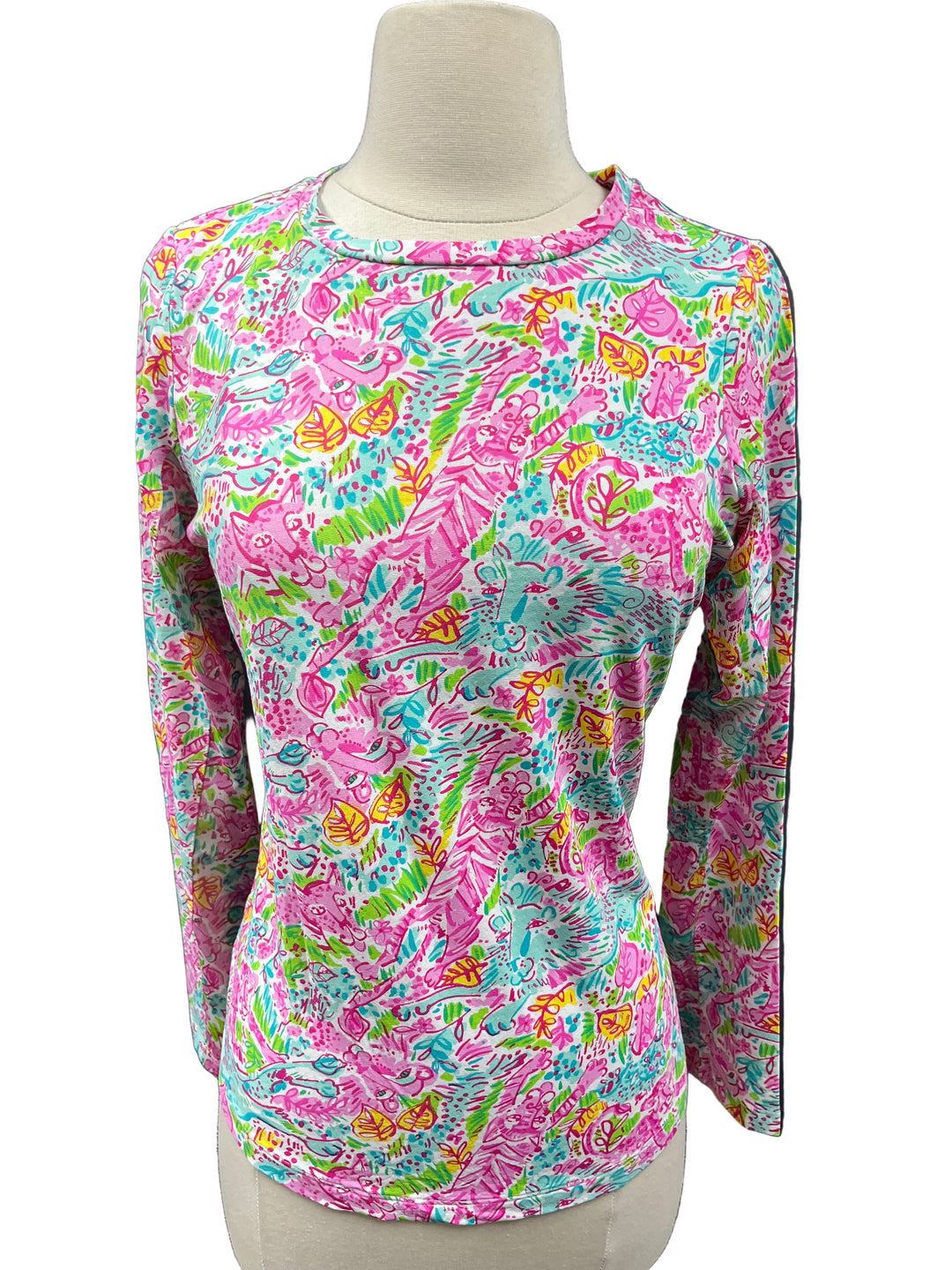 IBKUL Leopard Crew Neck Top - Seafoam/Pink - Small - Skorzie