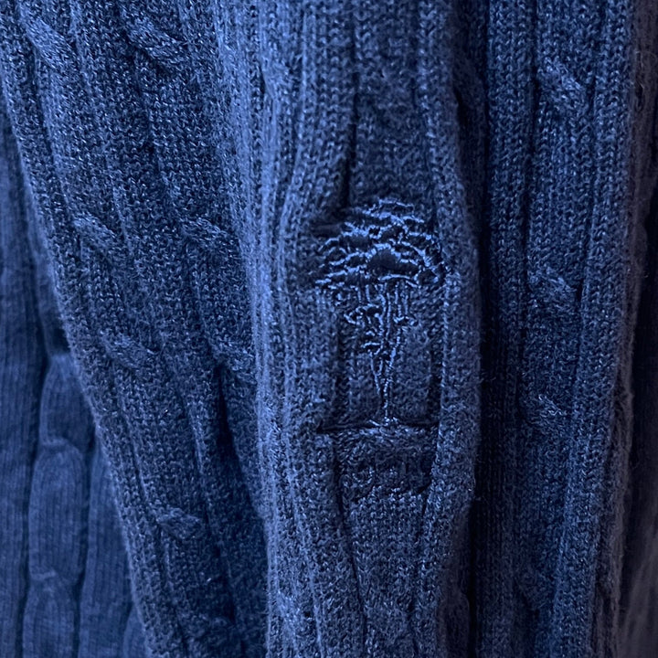 Daily Sports Madelene Veronica Cable Knit V-Neck Sweater (w/ logo) - Navy - X-Large - Skorzie