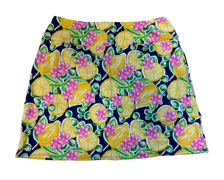 IBKUL Womens Lemon Print Layered Skort 17.5" - Navy/Multi