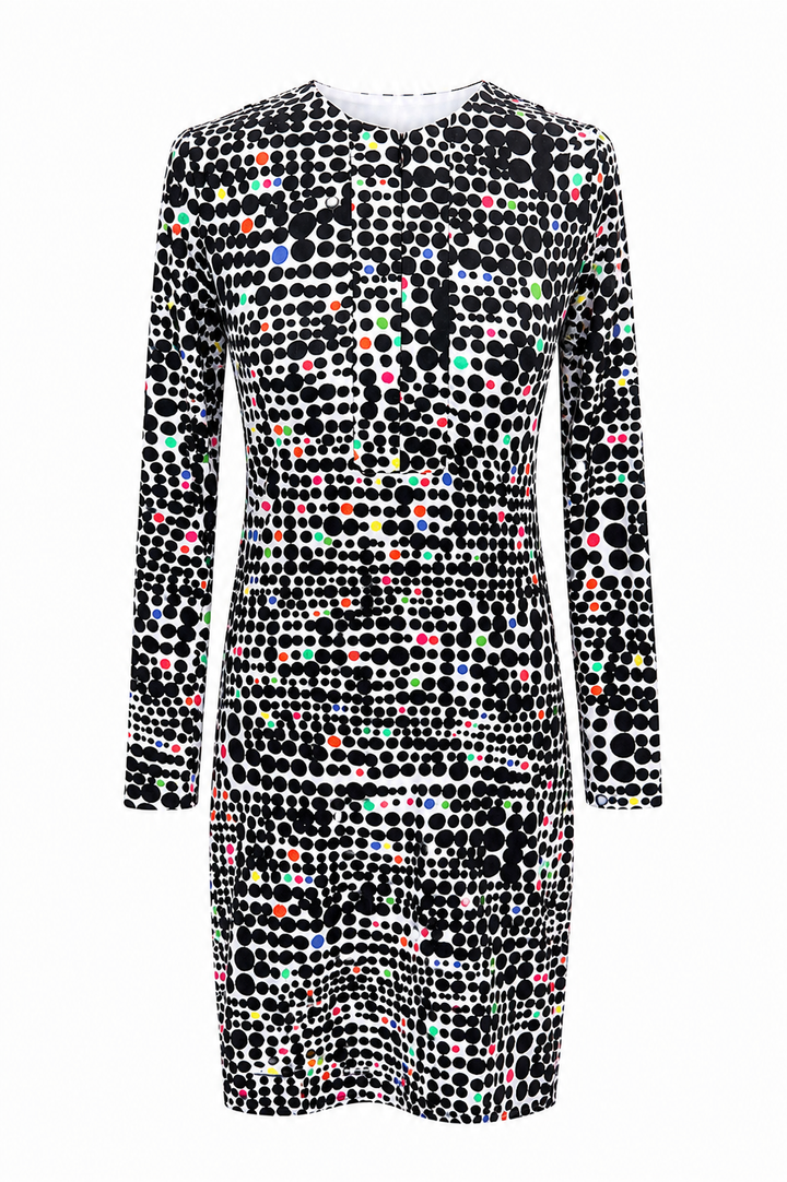 IBKUL Long Sleeve Going Dotty Zip Dress - Small - Skorzie