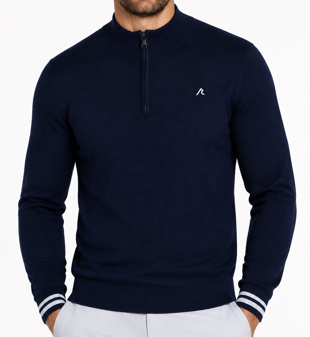 Redvanly Men's Golf Quarter Zip Maxton Merino Midnight Navy Size M