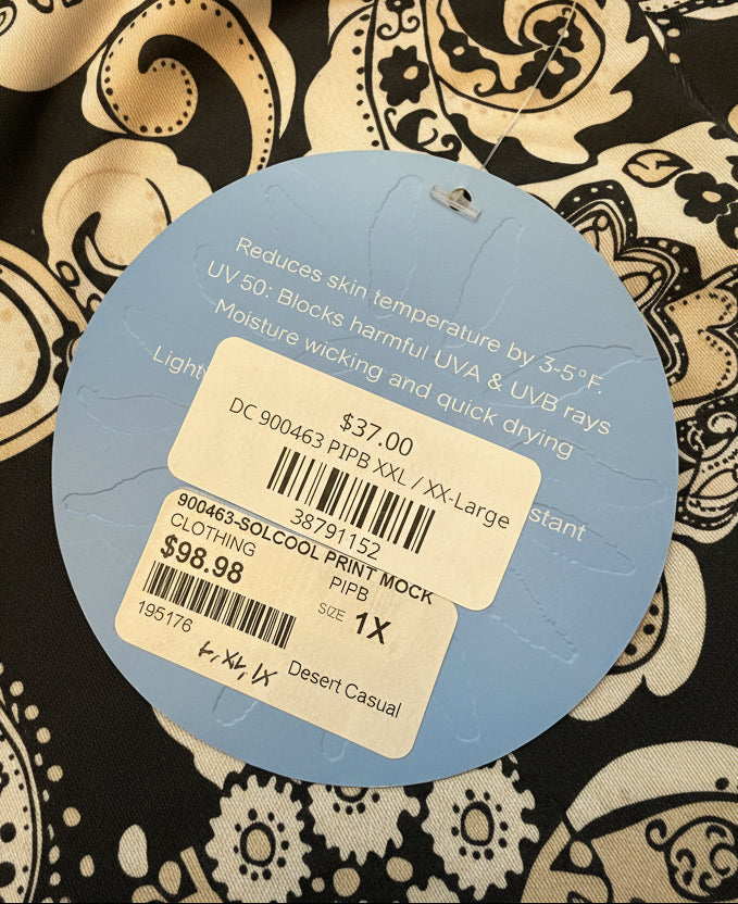SanSoleil SolCool Print Mock Zip Top -  Paisley Black