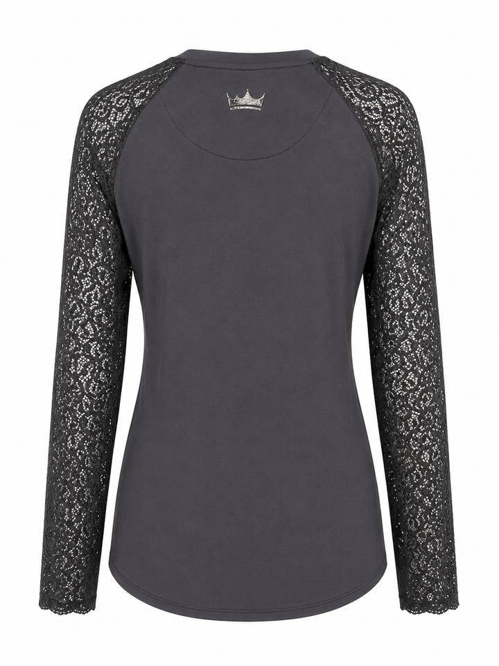 Kastel Denmark Black Floral Lace Long Sleeve Raglan Crewneck Sun Shirt - Skorzie