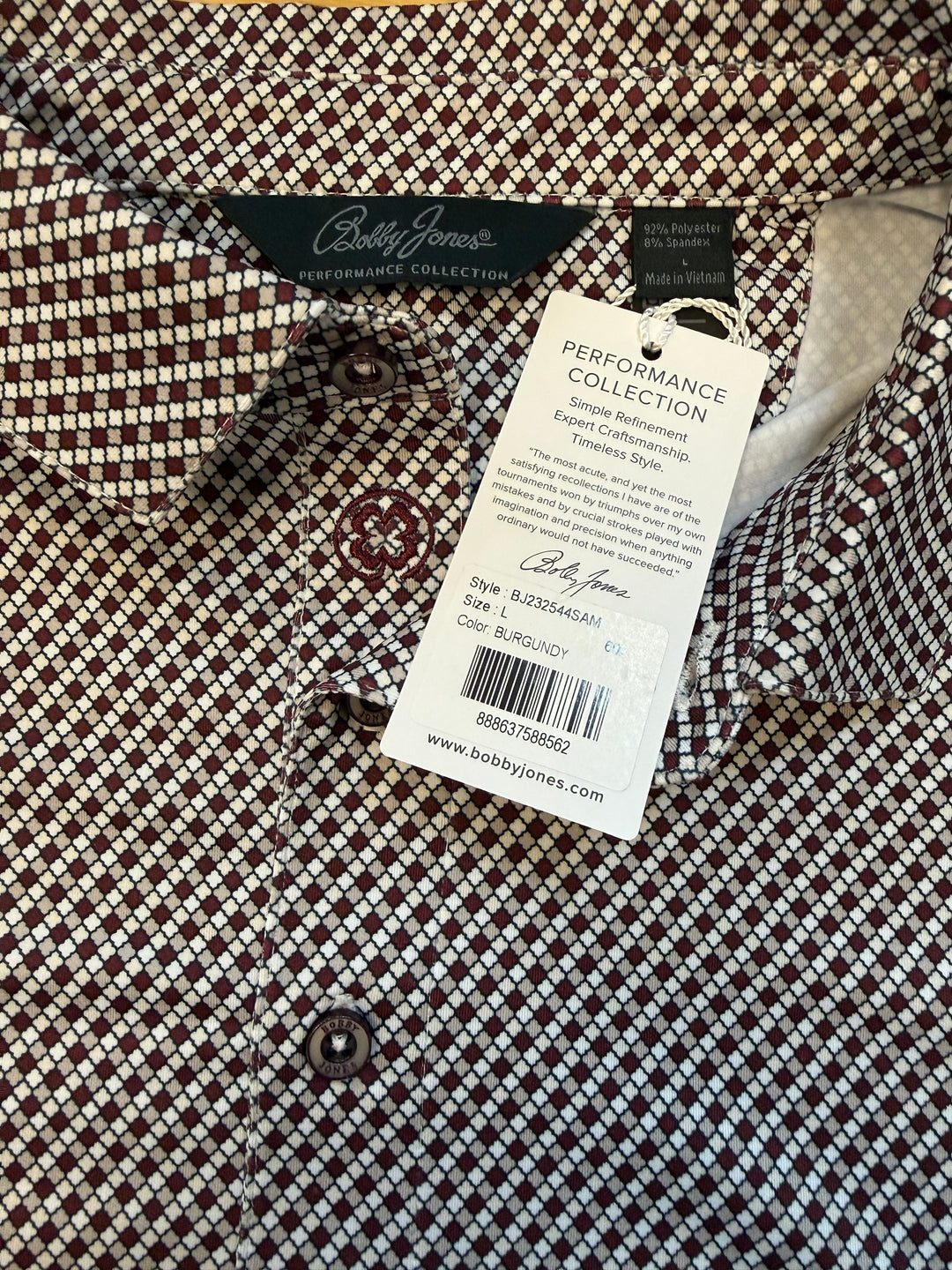 Bobby Jones Performance Seville Print Jersey Polo - Burgundy - Large